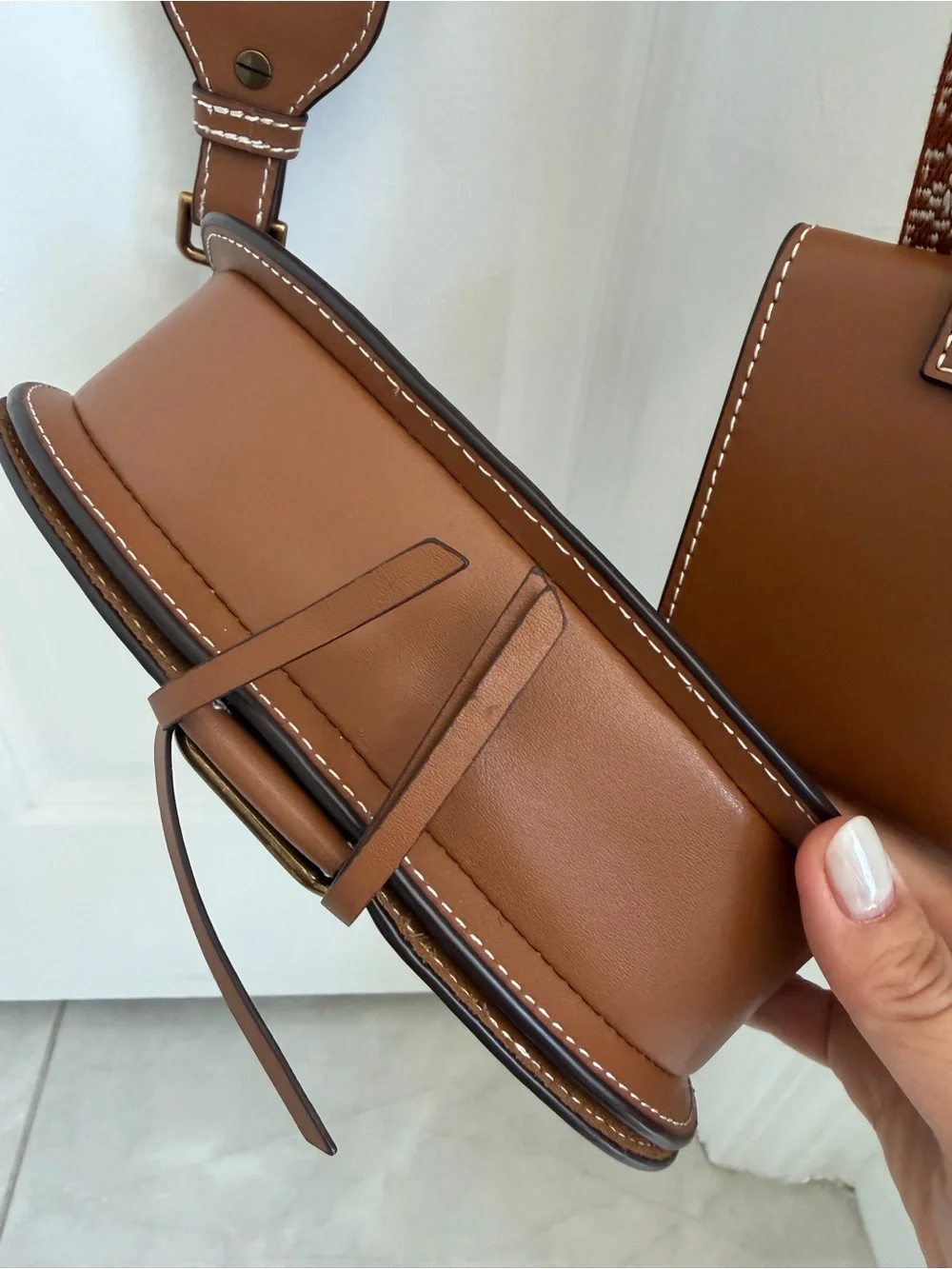 ba&sh Blue Denim and Tan Leather-Trim Crossbody with Detachable Pouches